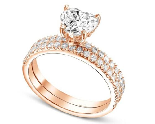 ODM 18k Rose Gold Diamond Ring Heart Cut With Matching Band 2.75CT