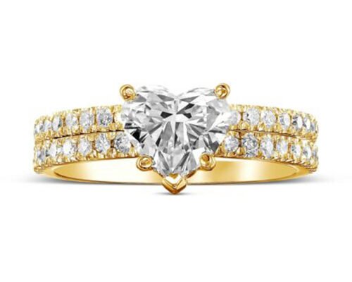 ODM 18k Rose Gold Diamond Ring Heart Cut With Matching Band 2.75CT