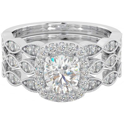 51pcs 0.51CT Halo Diamond Engagement Ring Set Claw Prong Setting Type