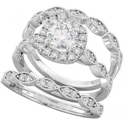 51pcs 0.51CT Halo Diamond Engagement Ring Set Claw Prong Setting Type