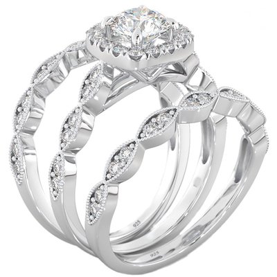 51pcs 0.51CT Halo Diamond Engagement Ring Set Claw Prong Setting Type