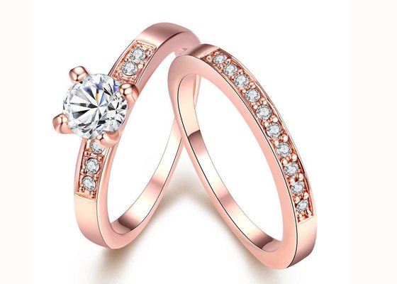 OEM Rose Gold Engagement And Wedding Ring Set with 0.44CT 5mm Stone