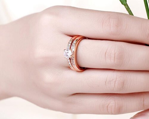 OEM Rose Gold Engagement And Wedding Ring Set with 0.44CT 5mm Stone