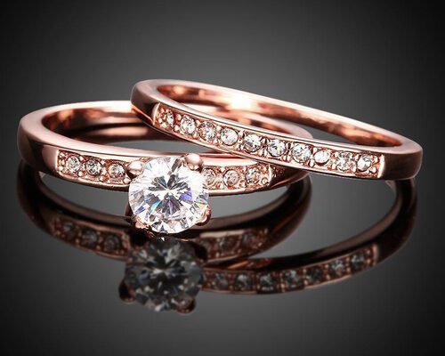 OEM Rose Gold Engagement And Wedding Ring Set with 0.44CT 5mm Stone