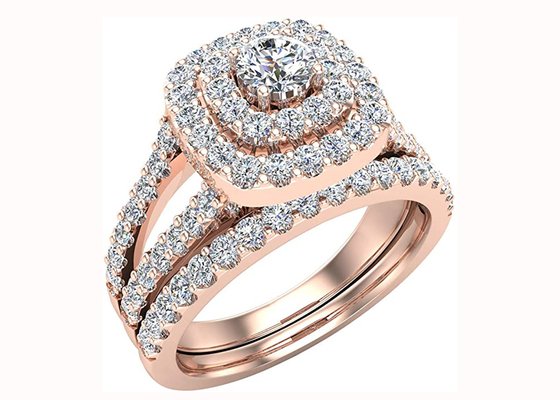 0.79CT 79PCS Diamond Engagement Wedding Rings Double Halo Style Cushion Shape