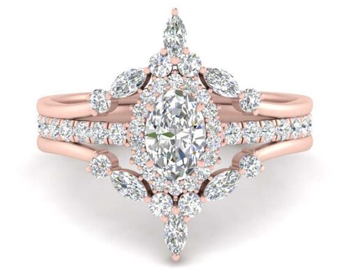 SI1 0.62CT Rose Gold Double Halo Engagement Rings For Bridal