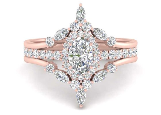 SI1 0.62CT Rose Gold Double Halo Engagement Rings For Bridal