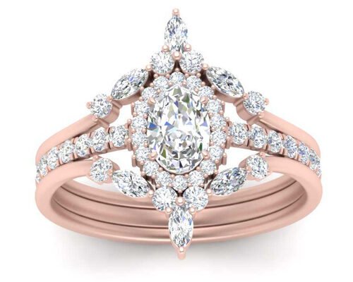 SI1 0.62CT Rose Gold Double Halo Engagement Rings For Bridal