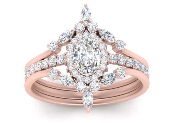 SI1 0.62CT Rose Gold Double Halo Engagement Rings For Bridal